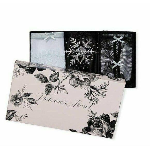 Victoria's Secret THONG LOT 3-Pack Icy V-String Panties black snowflake mint